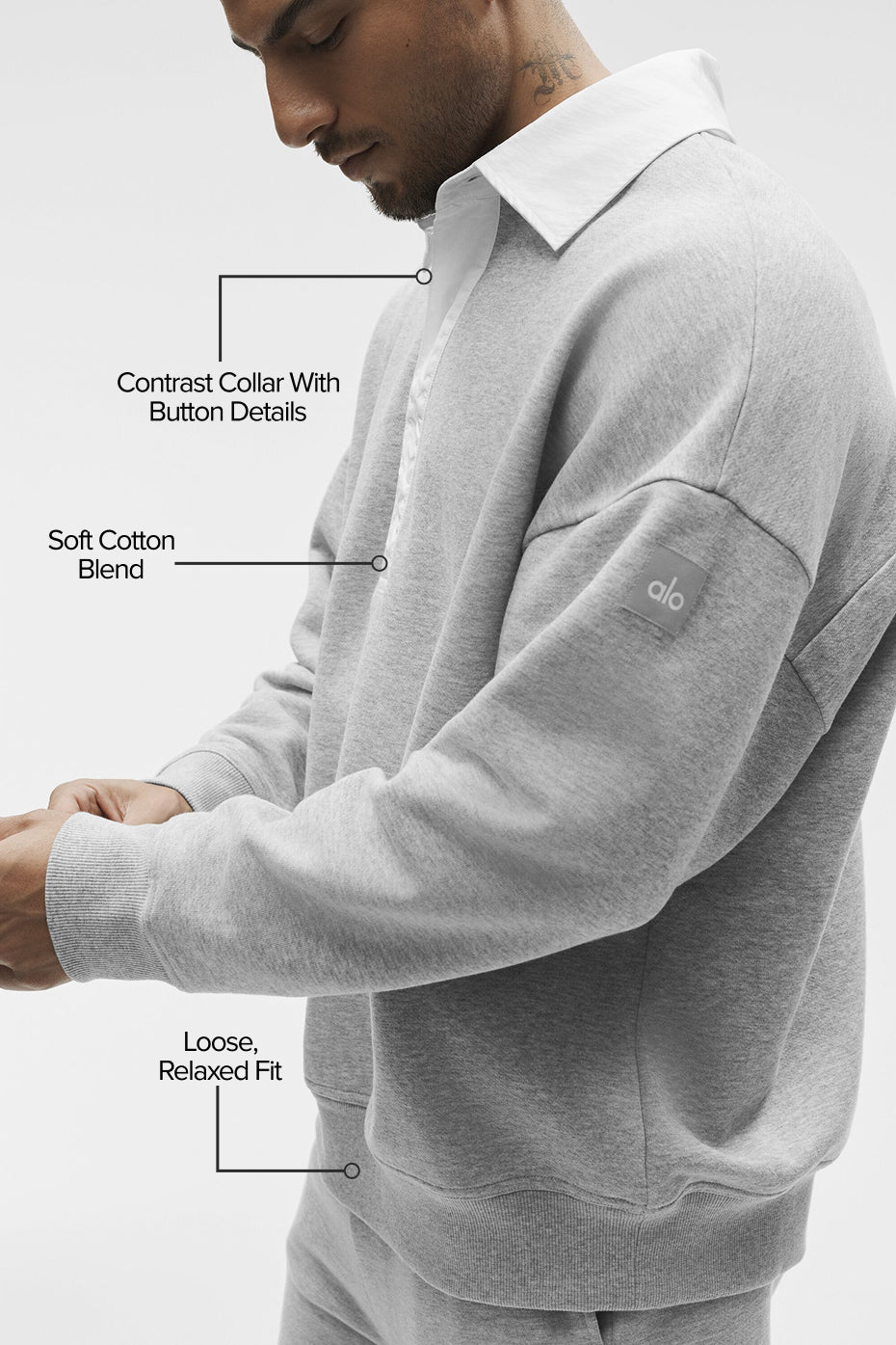 Alternative view of Take It Easy Long Sleeve Henley Pullover   Athletic Heather Grey/White