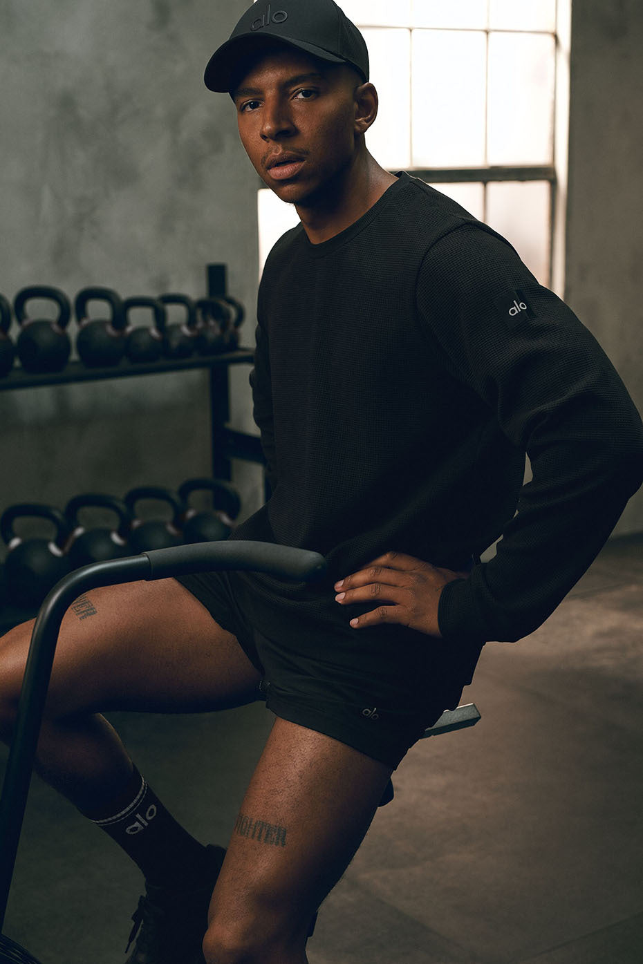 Waffle Lounge Long Sleeve Crew   Black