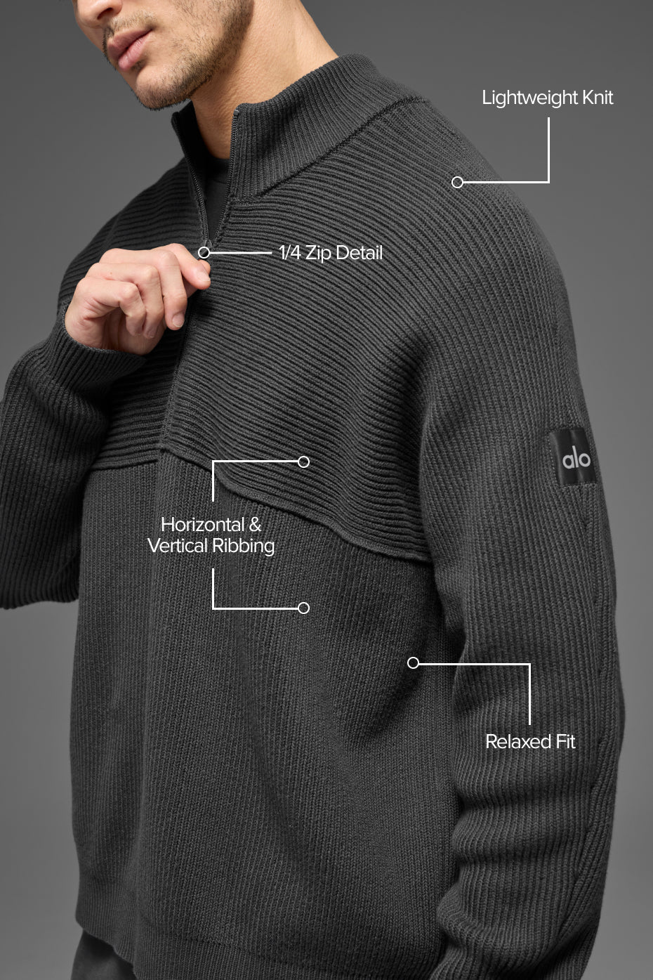 Alternative view of Domain Shift Rib Knit 1/4 Zip Sweater   Anthracite