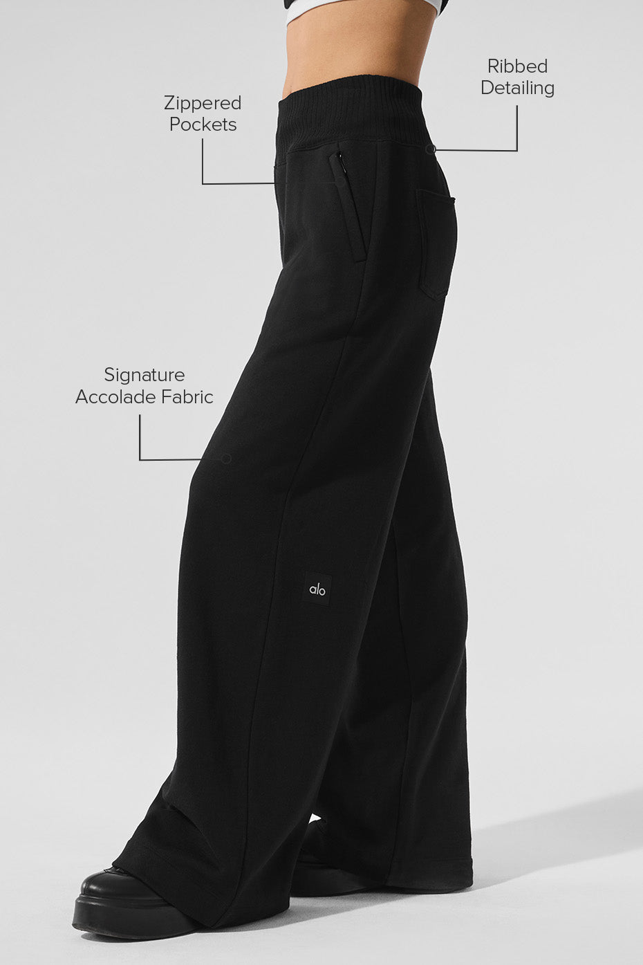 Alternative view of Serenity Wide Leg Sweatpant   Black