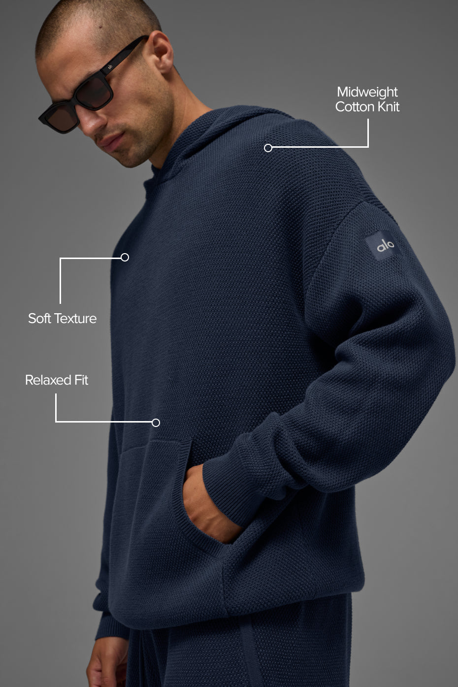 Alternative view of Sports Club Sweater Knit Hoodie   Navy