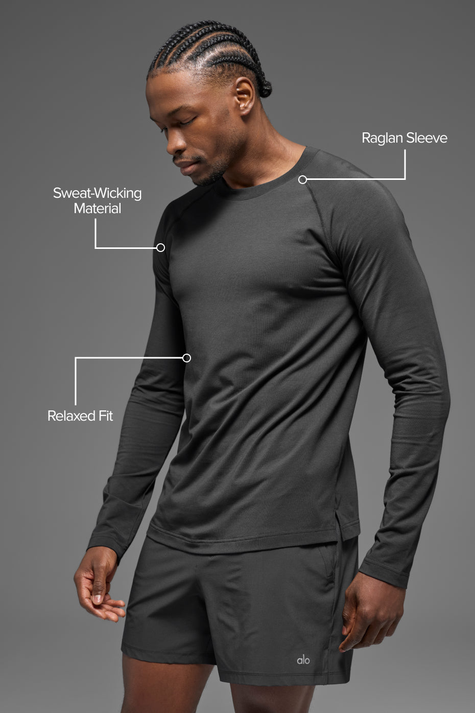 Alternative view of ALO Vapor Crewneck Long Sleeve   Anthracite