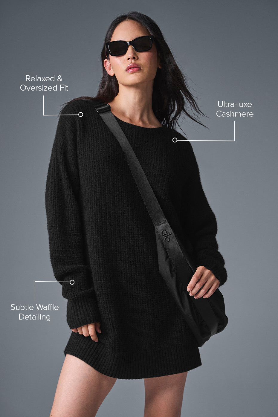 Alternative view of Cashmere Plush Waffle Dress   Black