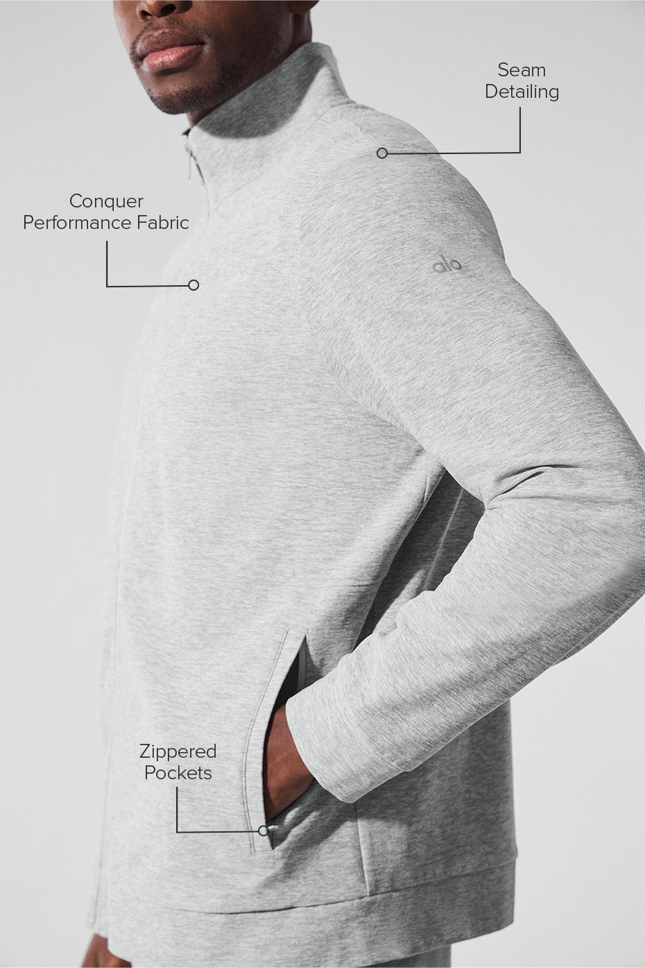 Alternative view of Conquer Max Mock Neck Full Zip   Athletic Heather Grey