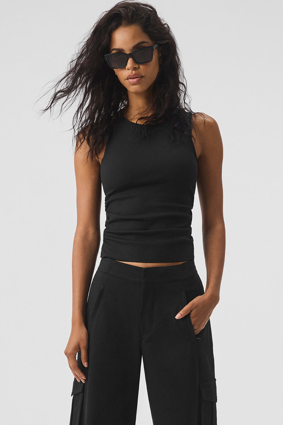 Ribbed En Pointe Tank   Black