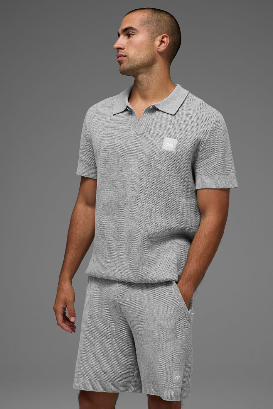 Sports Club Sweater Knit Polo   Athletic Heather Grey
