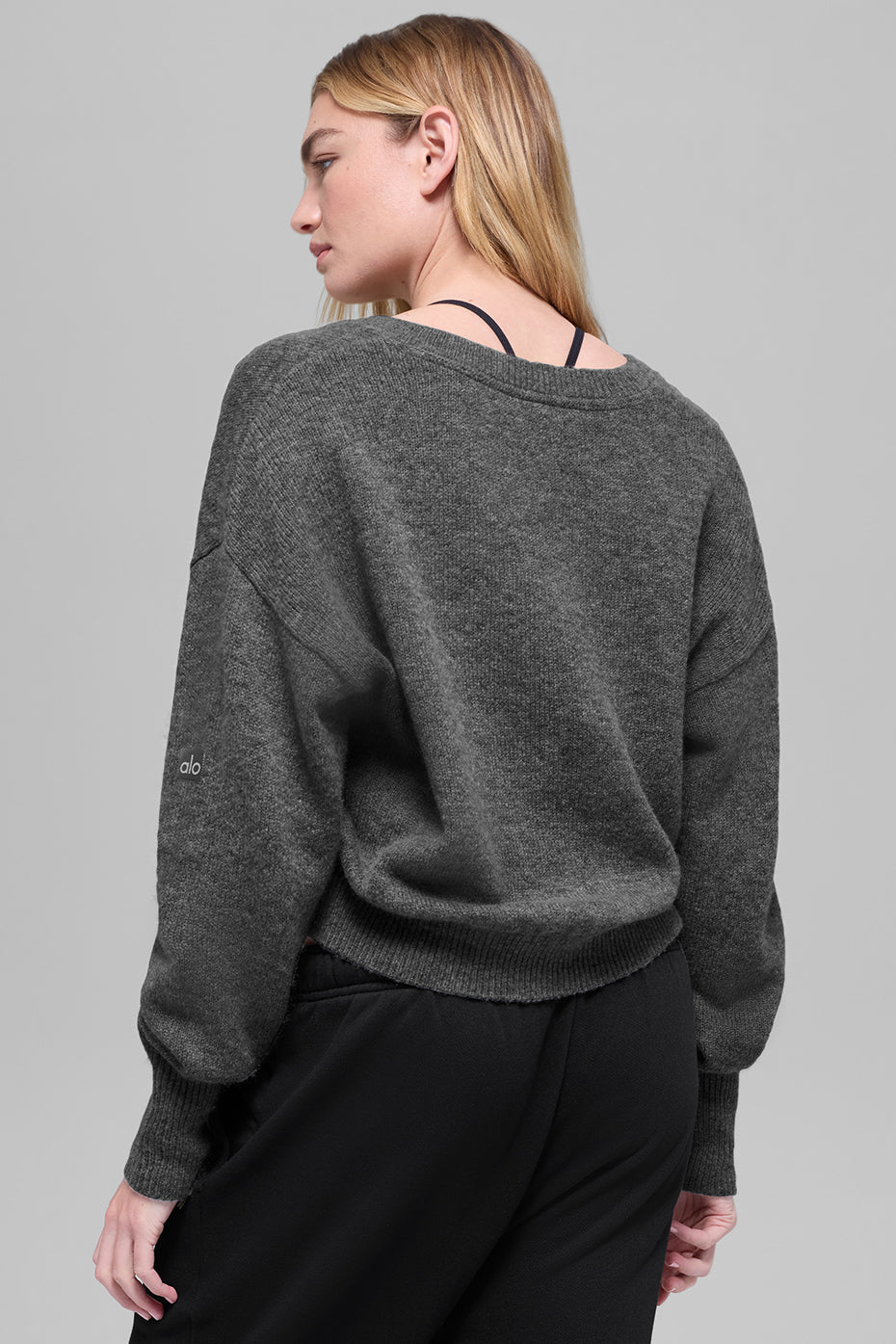 Alternative view of Wool Cashmere Cropped New Class V Neck Sweater   Platinum Grey
