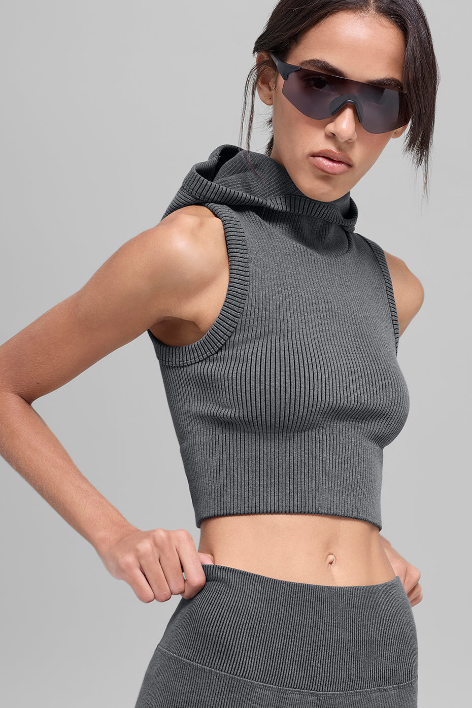 Seamless Two Tone Rib Hooded Vest   Dark Misty Grey Heather