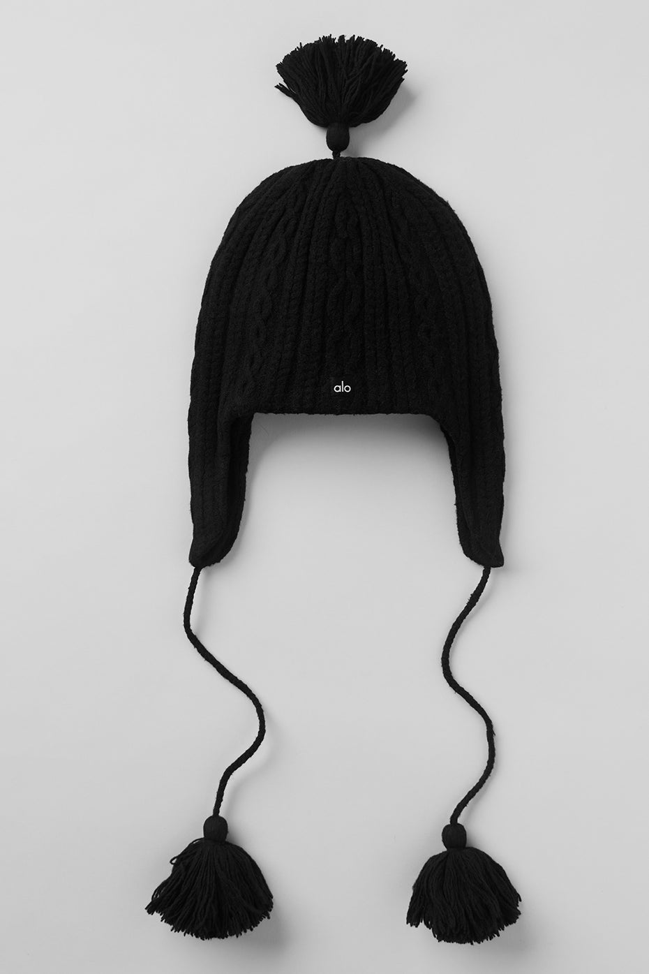 Cable Knit Winter Bliss Earflap Beanie   Black
