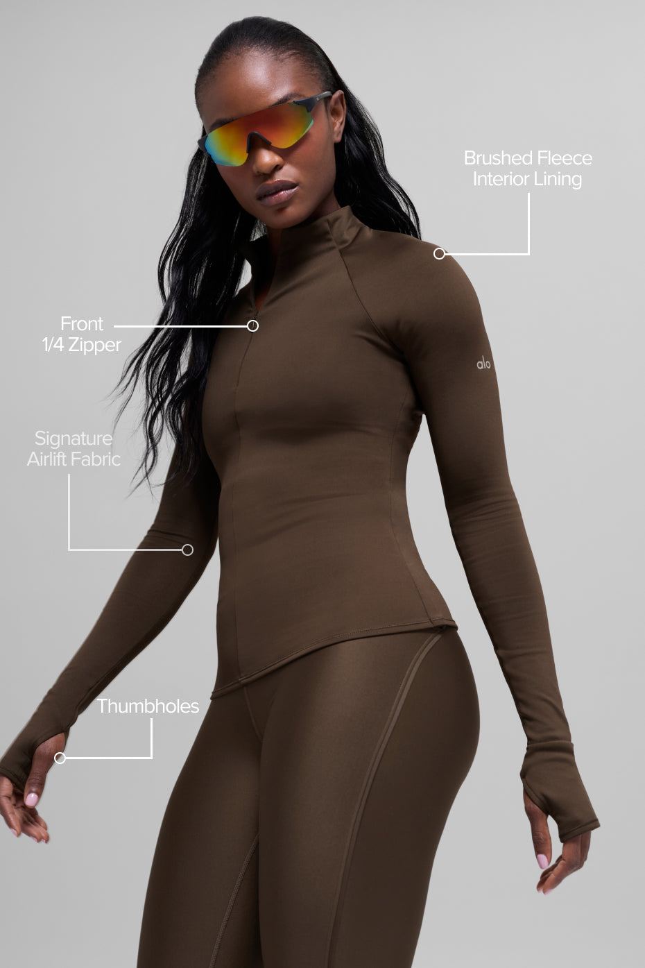 Alternative view of Airlift Winter Warm 1/4 Zip Long Sleeve   Espresso