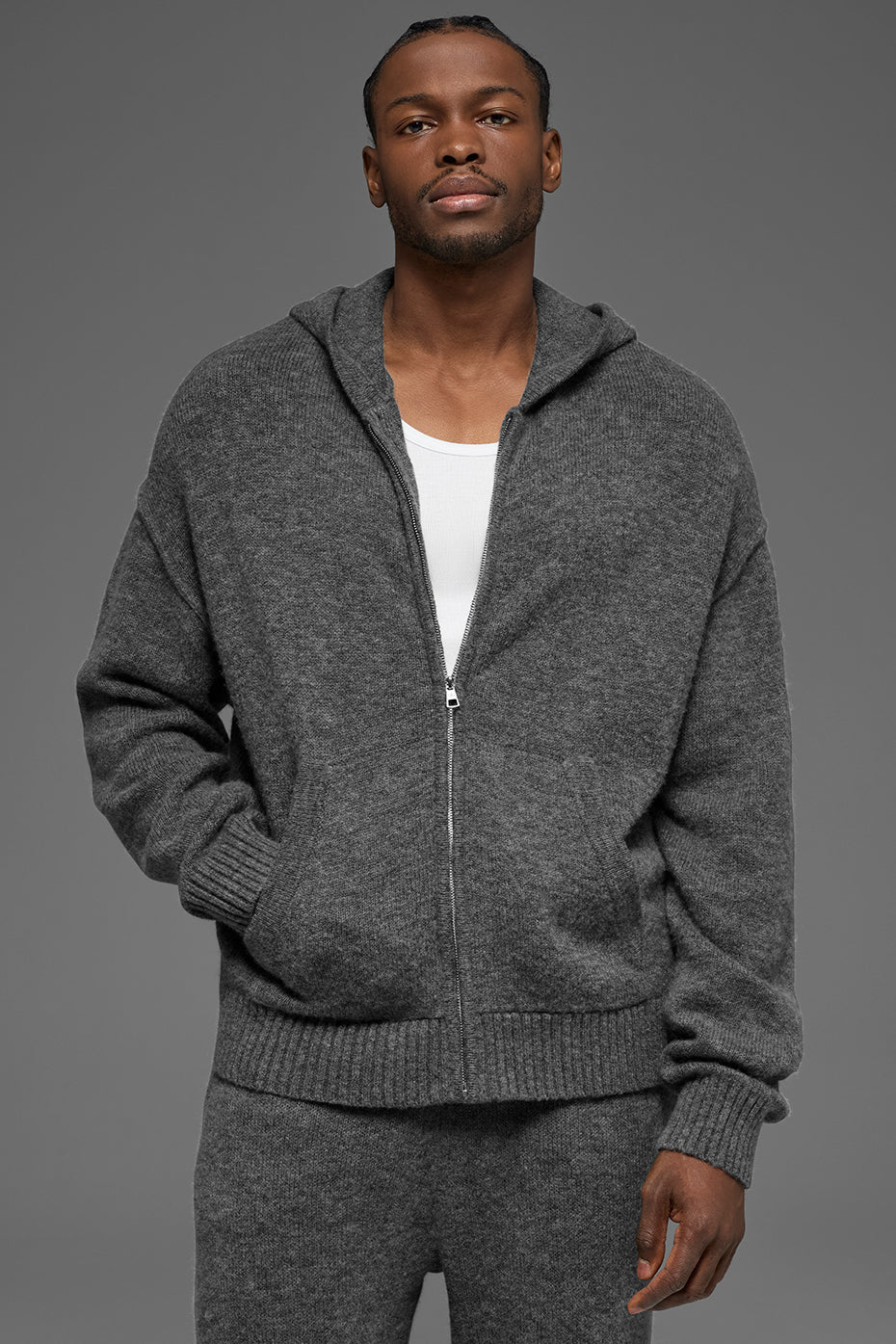Wool Cashmere New Class Full Zip Hoodie   Platinum Grey