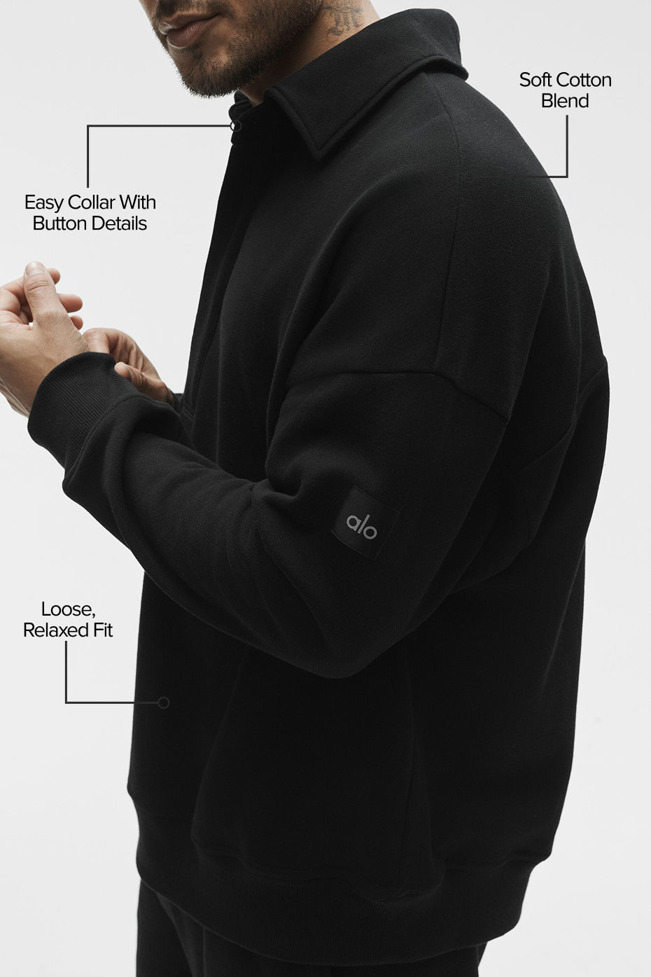Alternative view of Take It Easy Long Sleeve Henley Pullover   Black