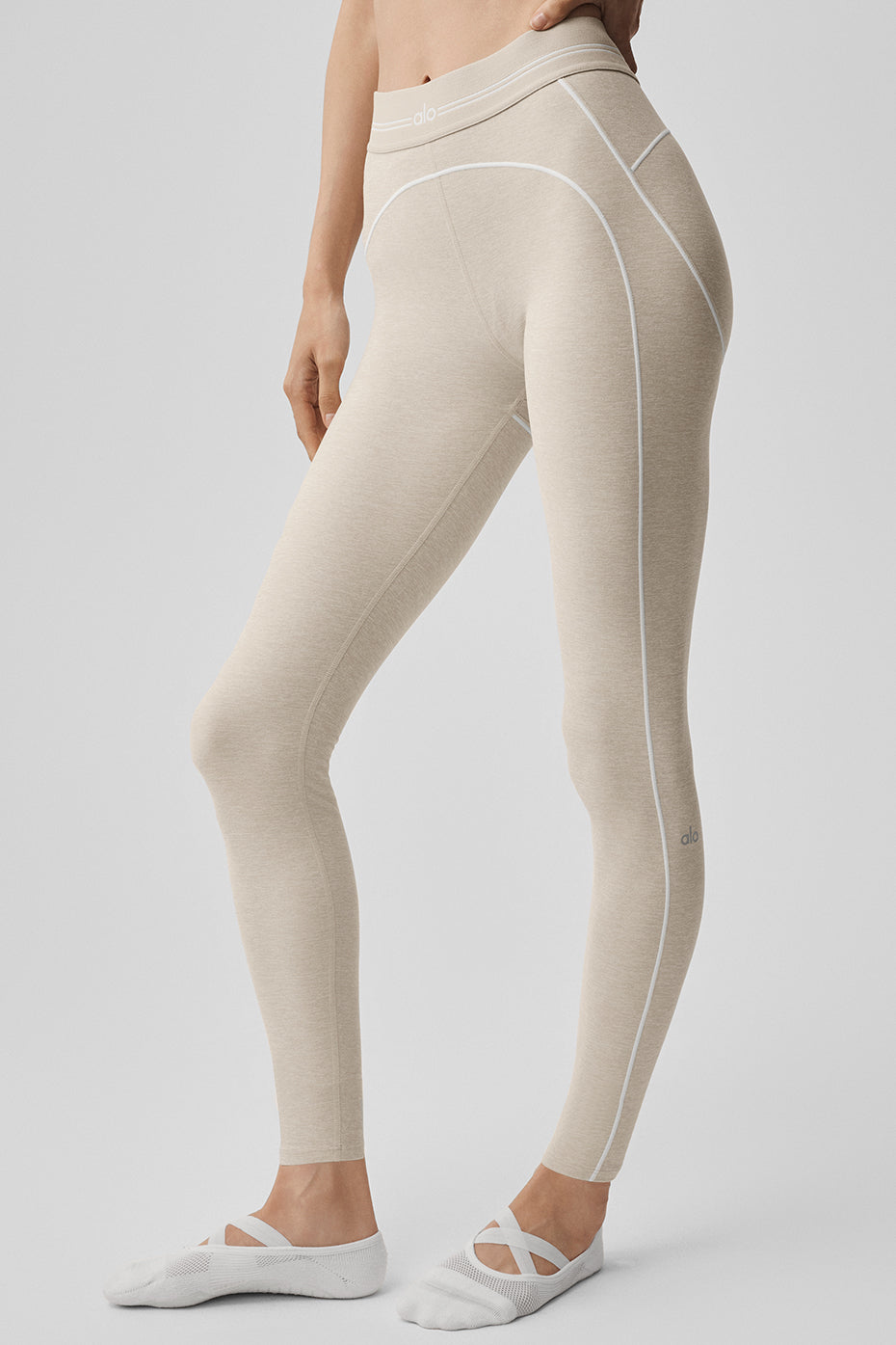 7/8 High Waist Alosoft Heart Throb Legging   Oatmeal Heather/White