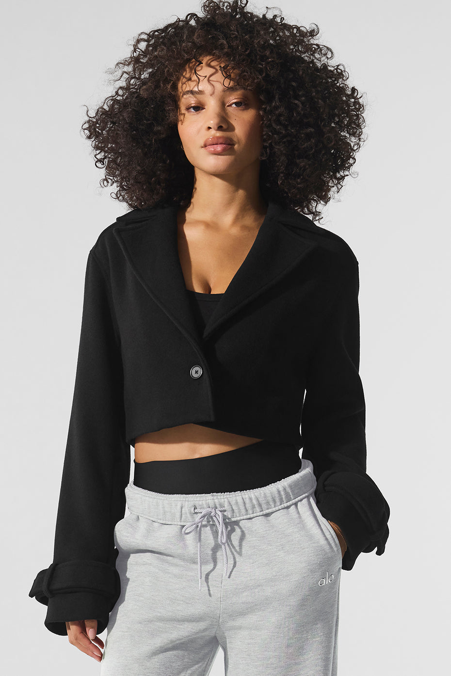 Wool Cropped Metro Trench   Black