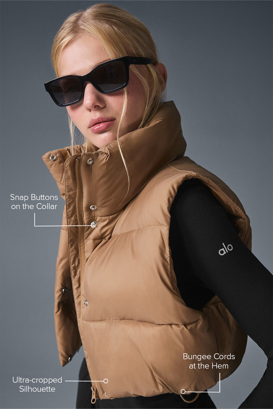 Alternative view of Cropped Gold Rush Puffer Vest   Toasted Almond