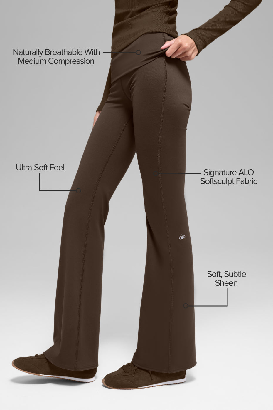 Alternative view of ALO Softsculpt Foldover Flare Legging   Espresso