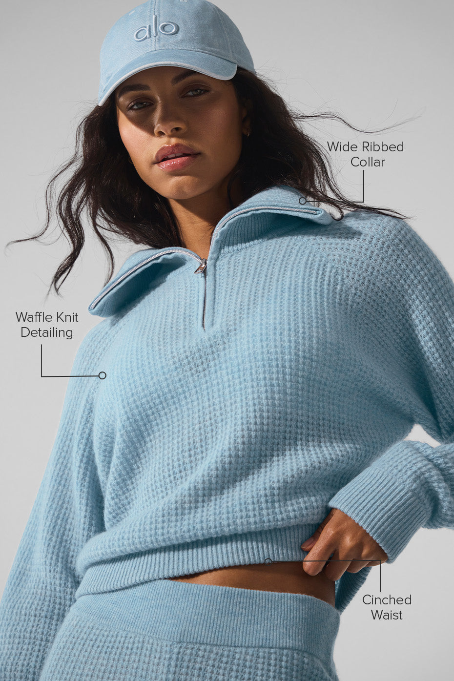 Alternative view of Cashmere Plush Waffle 1/4 Zip Pullover   Celestial Blue Heather