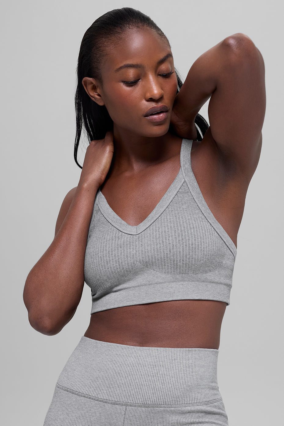 Seamless Two Tone Rib Bra   Light Misty Grey Heather