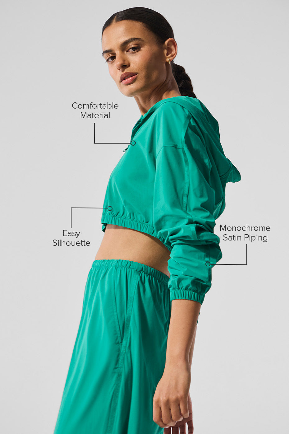 Alternative view of Cropped Breezy Full Zip Hoodie   Spruce Green