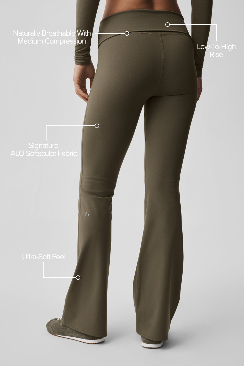 Alternative view of ALO Softsculpt Foldover Flare Legging   Olive Tree