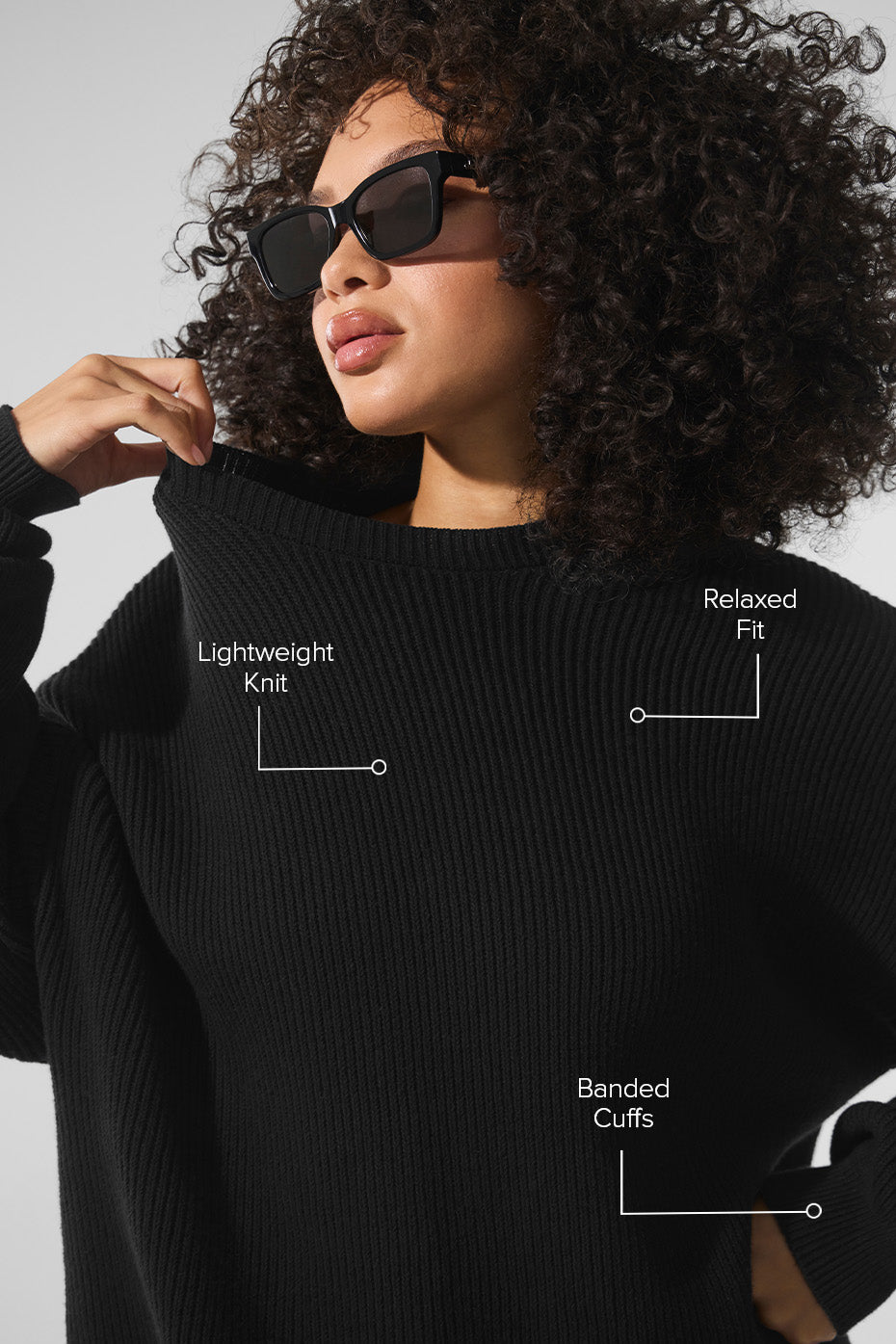 Alternative view of Domain Rib Knit Crew Sweater   Black