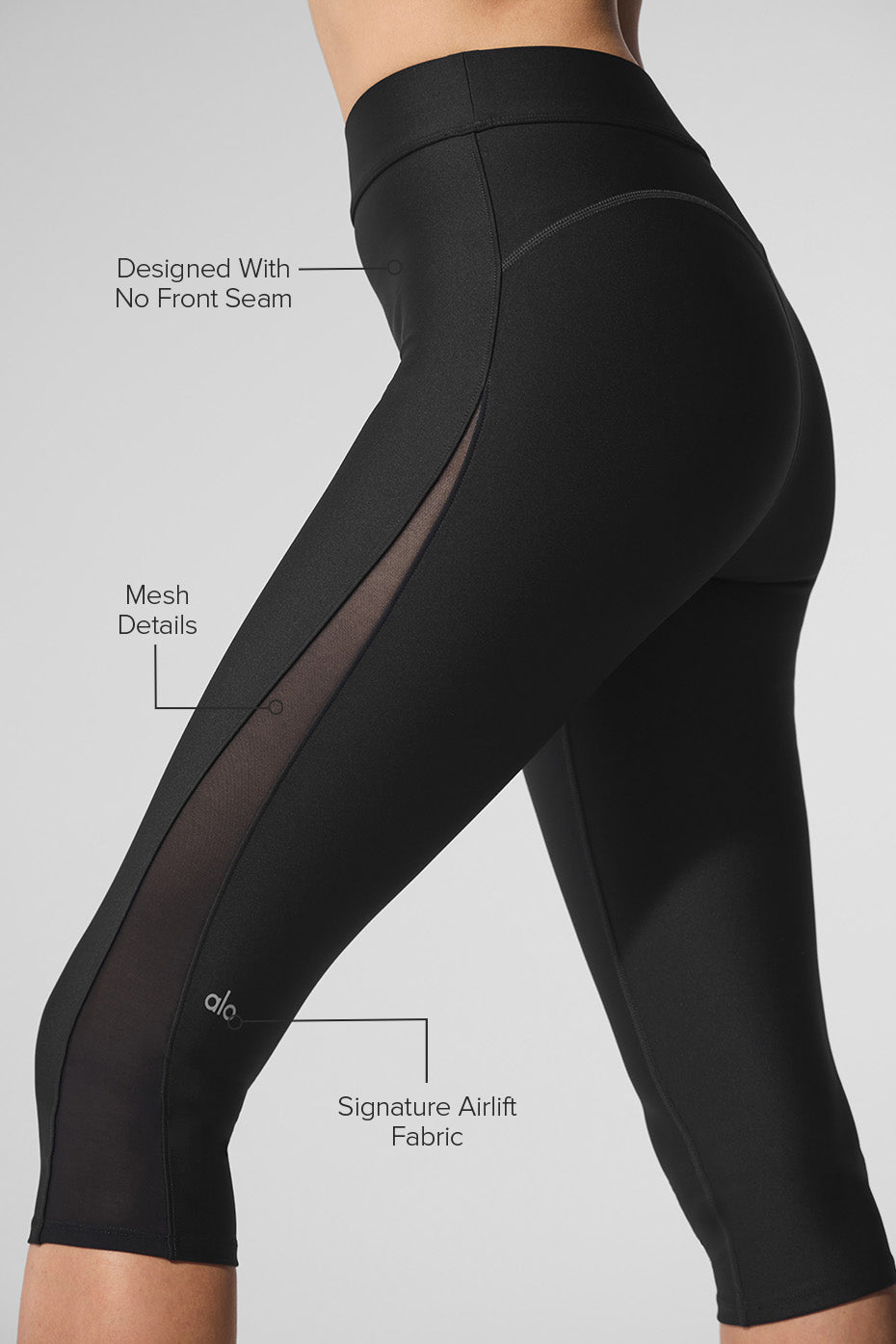 Alternative view of Airlift Mesh High Waist Just Right Capri   Black