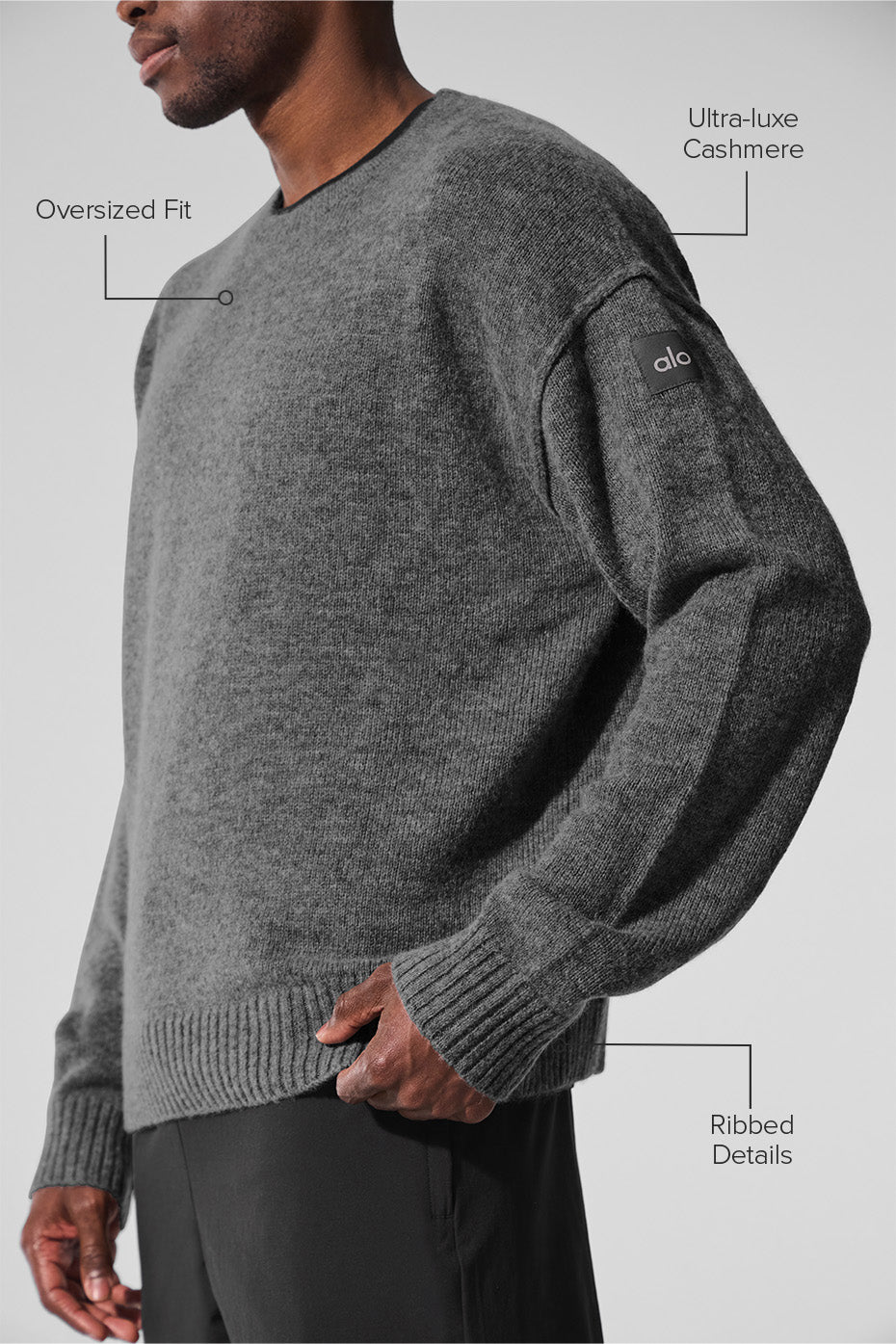 Alternative view of Unisex Wool Cashmere New Class Crewneck Sweater   Platinum Grey