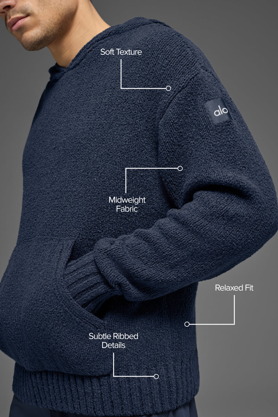 Alternative view of Textured Knit Hoodie   Navy