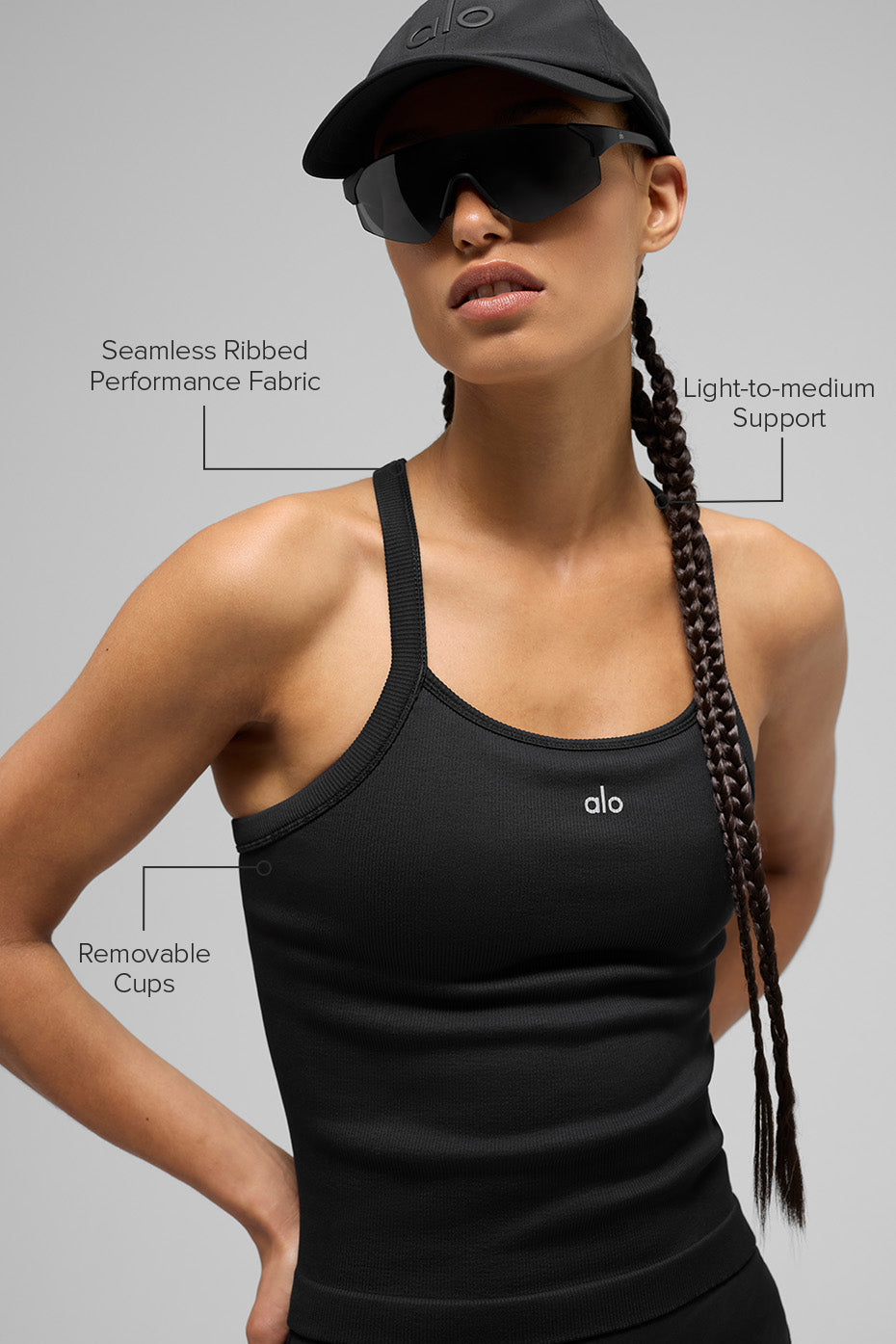 Alternative view of Seamless Ribbed Favorite Full Length Bra Tank   Black