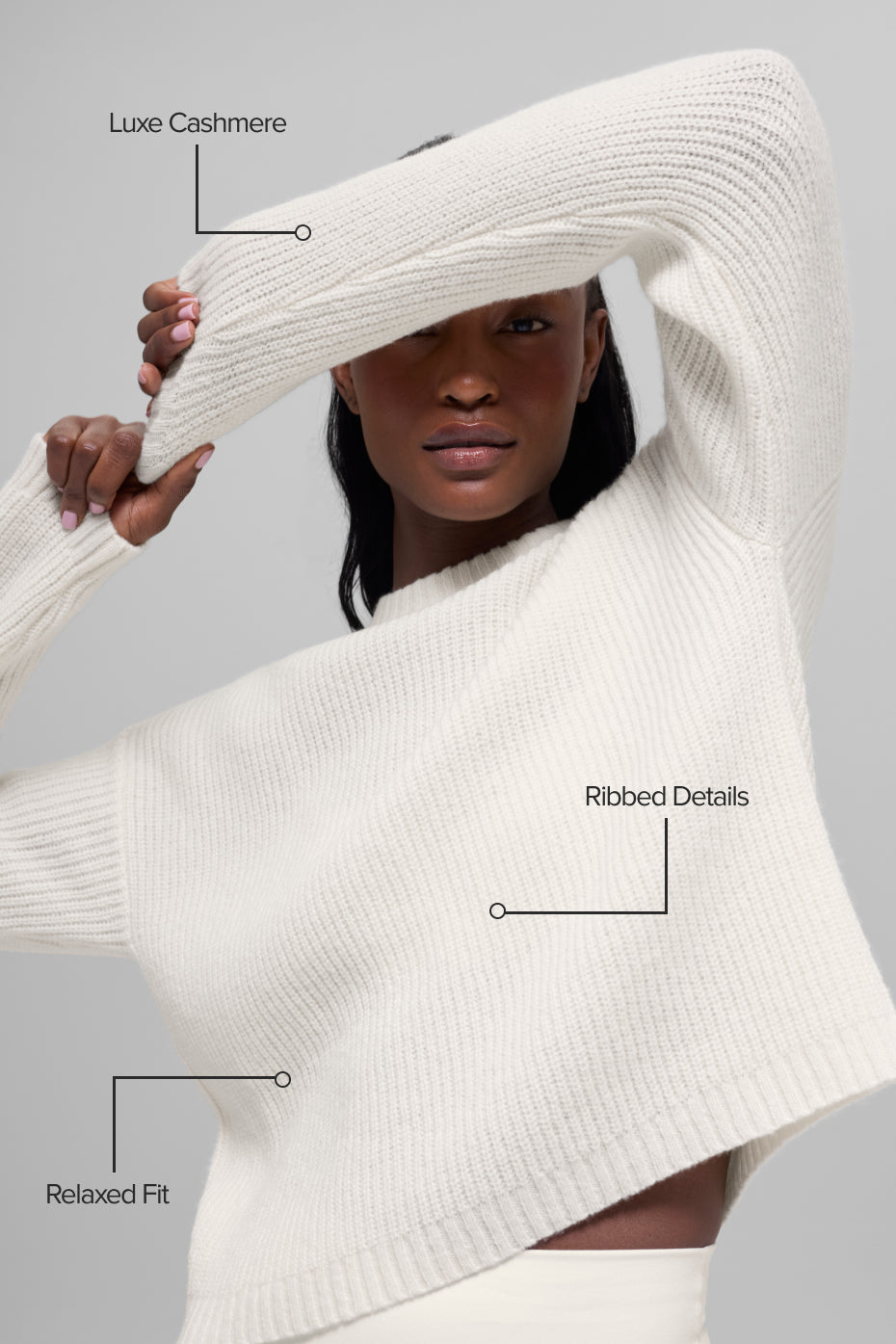 Alternative view of Wool Cashmere Ribbed Noble Crewneck Sweater   Ivory