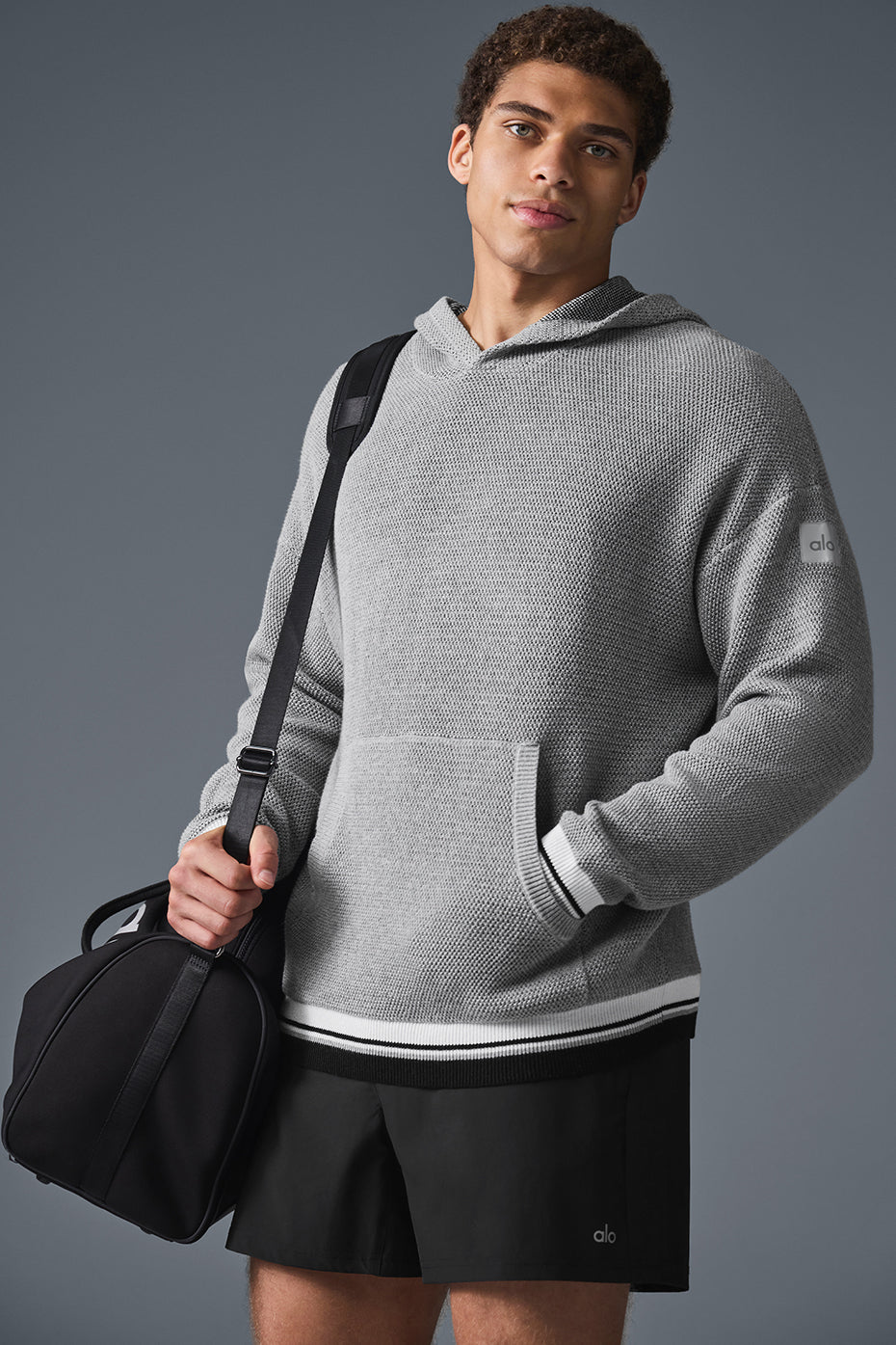 Sports Club Sweater Knit Hoodie   Athletic Heather Grey