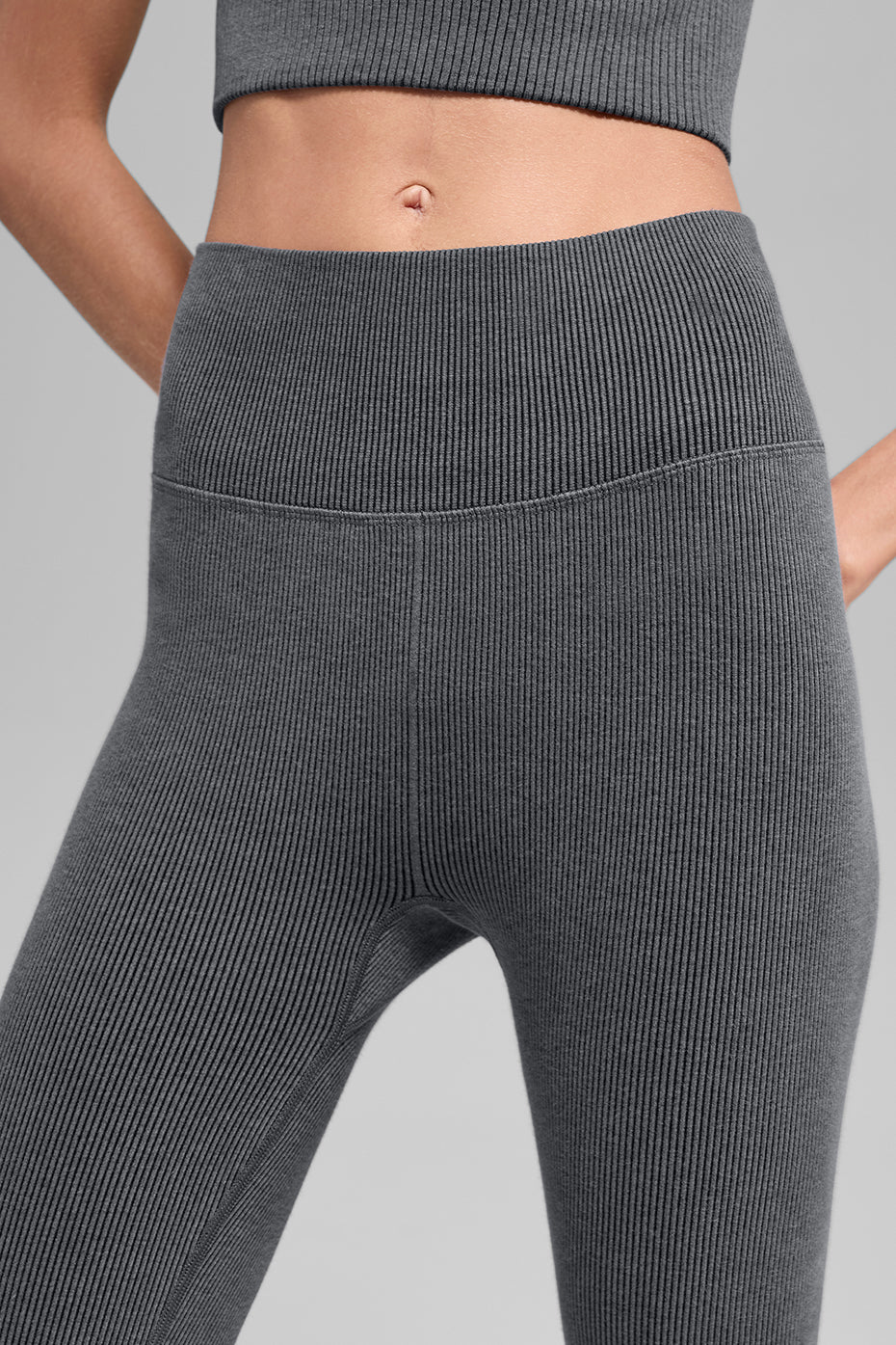 Alternative view of Seamless High Waist Two Tone Rib Legging   Dark Misty Grey Heather