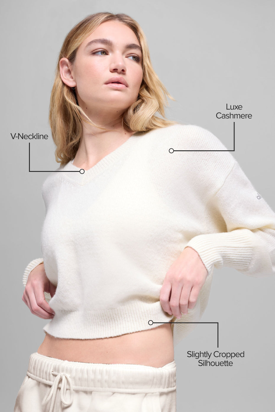 Alternative view of Wool Cashmere Cropped New Class V Neck Sweater   Ivory