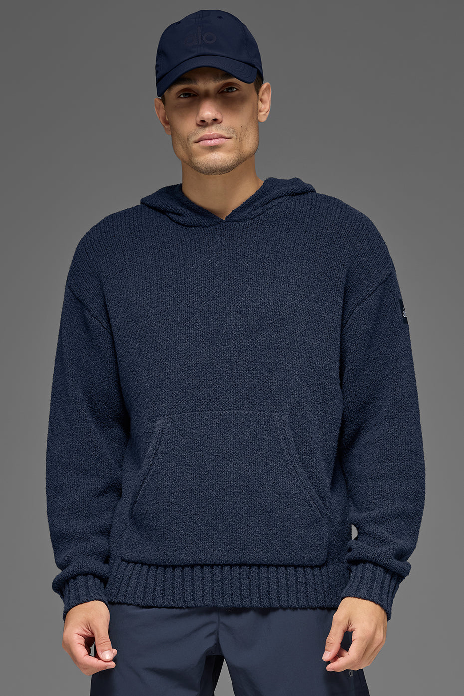 Textured Knit Hoodie   Navy