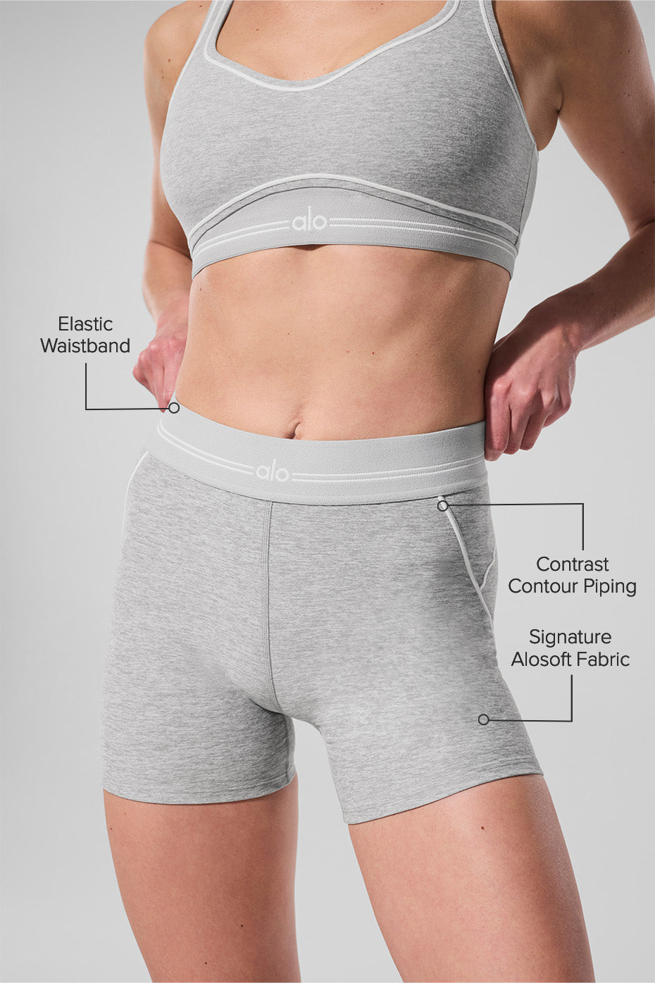 Alternative view of 4” Alosoft High Waist Heart Throb Short   Athletic Heather Grey/White