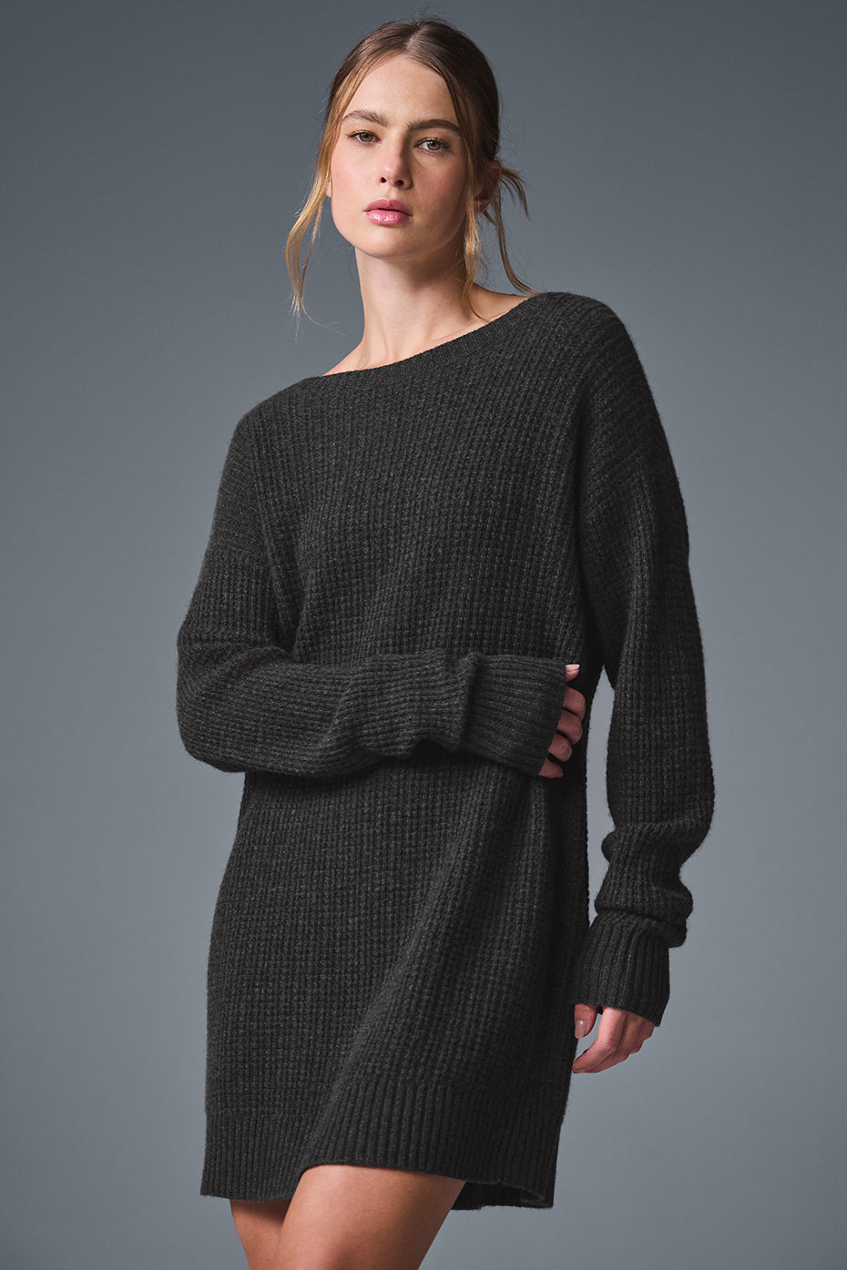Cashmere Plush Waffle Dress   Dark Heather Grey