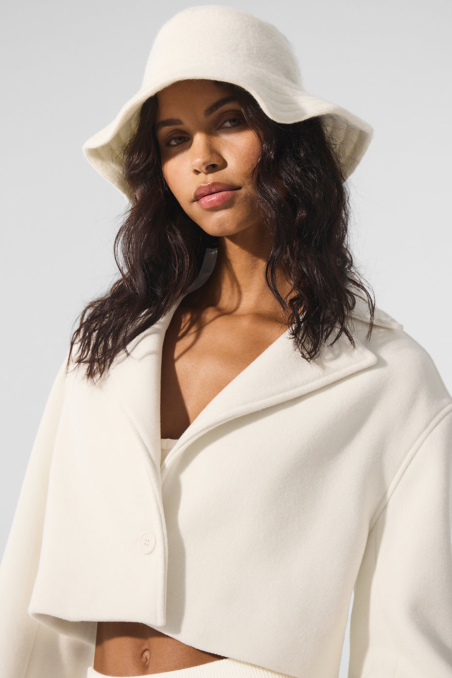 Wool Cropped Metro Trench   Ivory