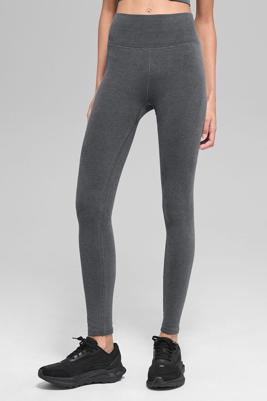 Seamless High Waist Two Tone Rib Legging   Dark Misty Grey Heather