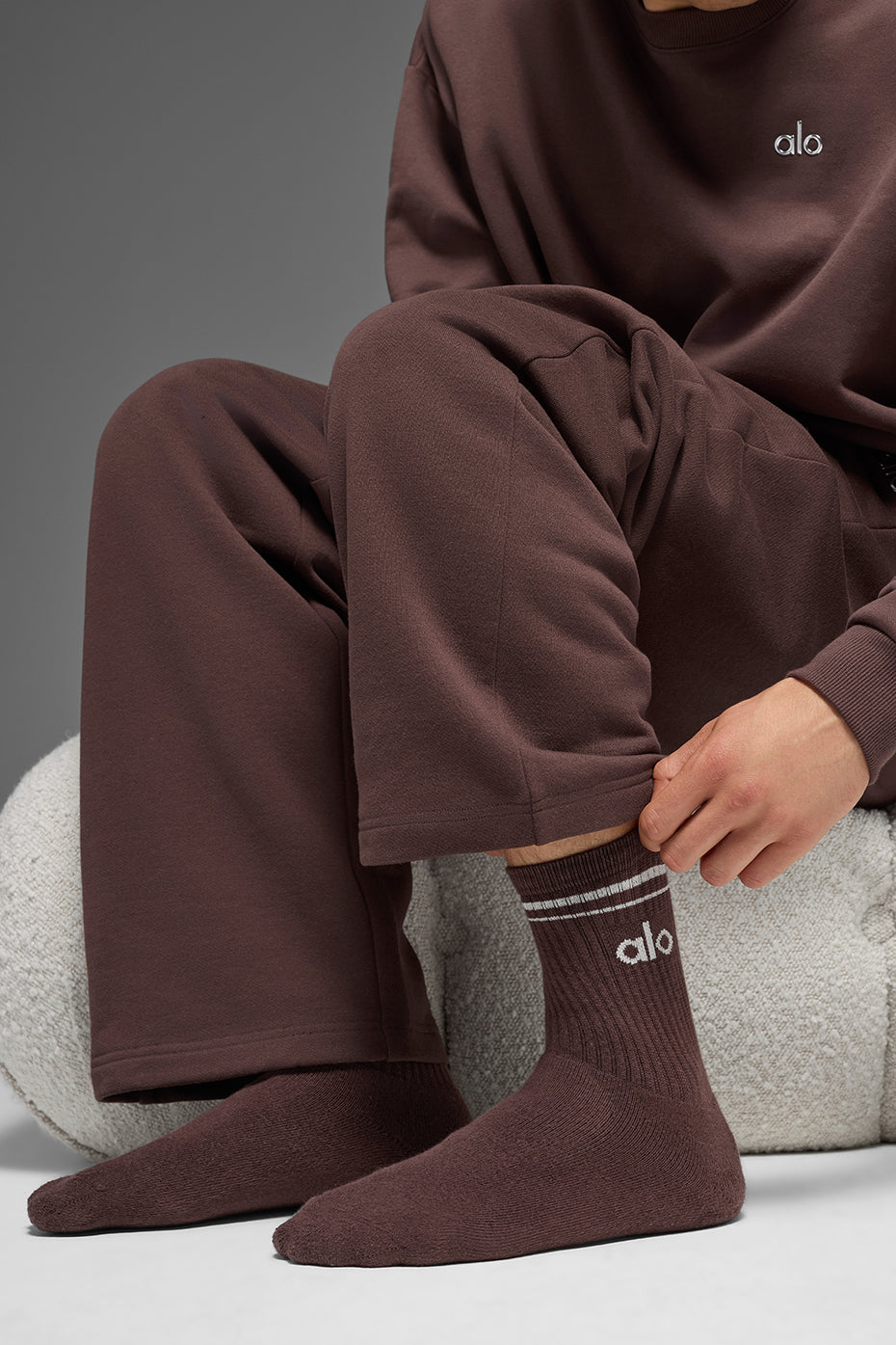Alternative view of Unisex Half Crew Throwback Sock   Brownstone/White