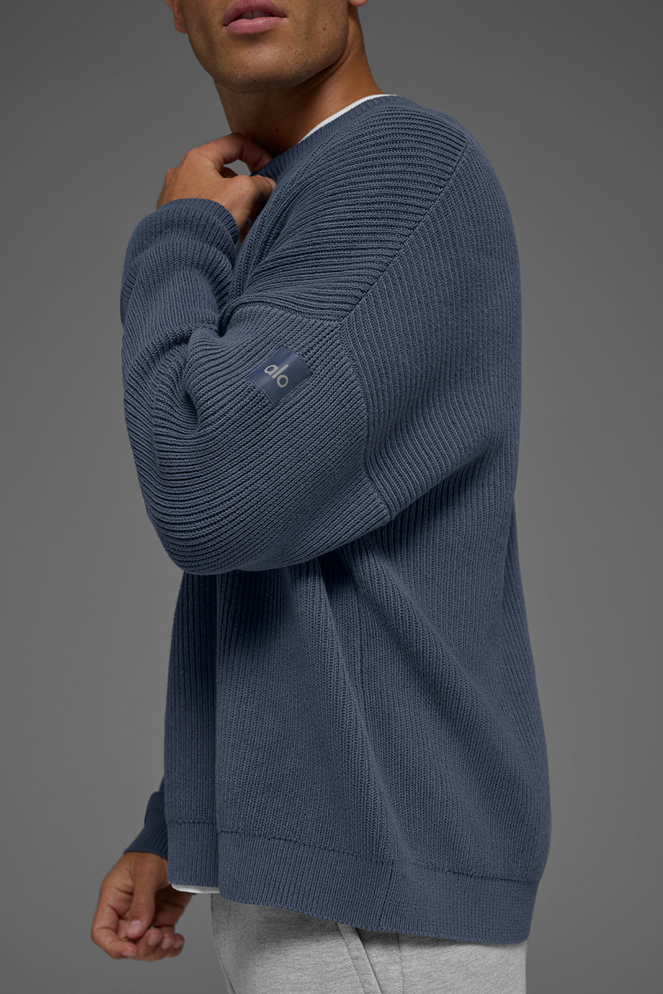 Alternative view of Domain Rib Knit Crew Sweater   Bluestone