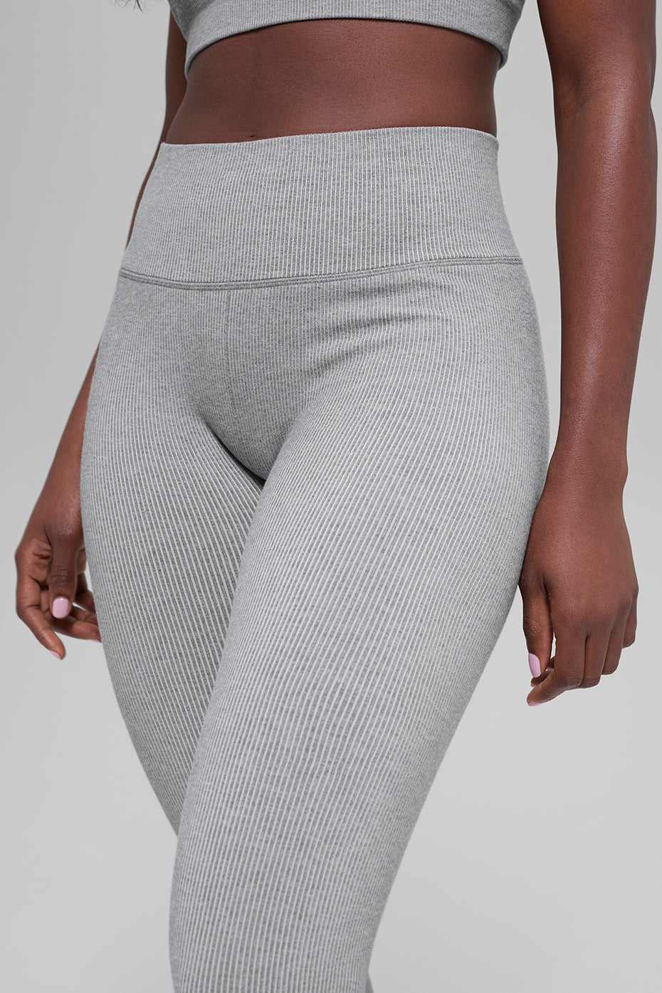 Seamless High Waist Two Tone Rib Legging   Light Misty Grey Heather