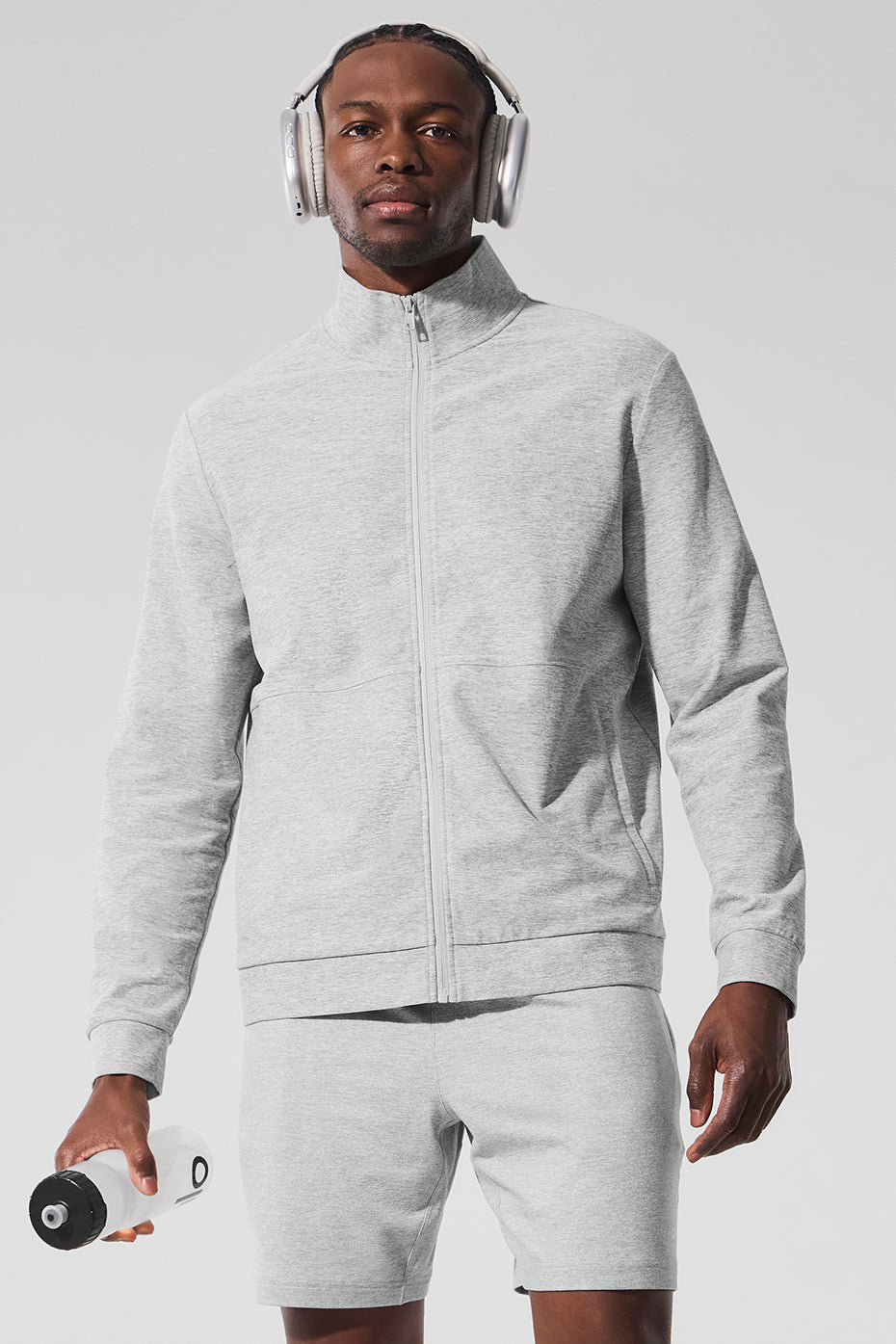 Conquer Max Mock Neck Full Zip   Athletic Heather Grey