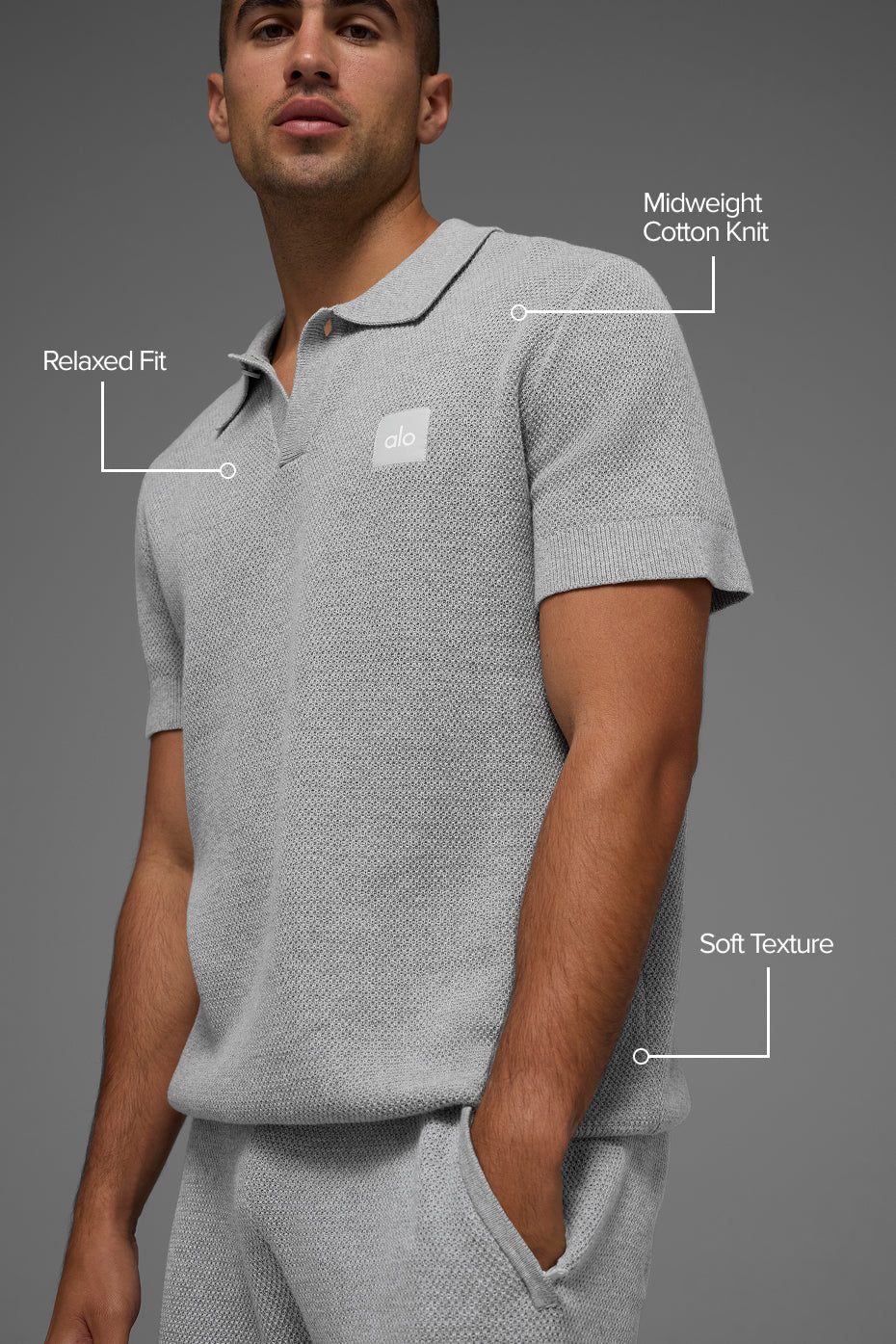 Alternative view of Sports Club Sweater Knit Polo   Athletic Heather Grey