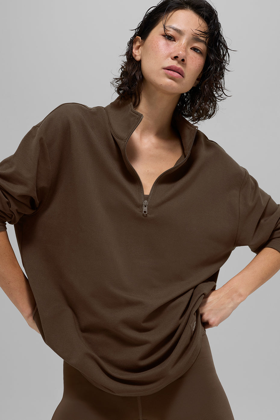 Double Take Long Sleeve 1/4 Zip   Espresso