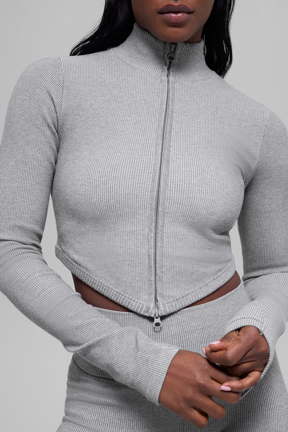 Seamless Two Tone Rib Jacket   Light Misty Grey Heather