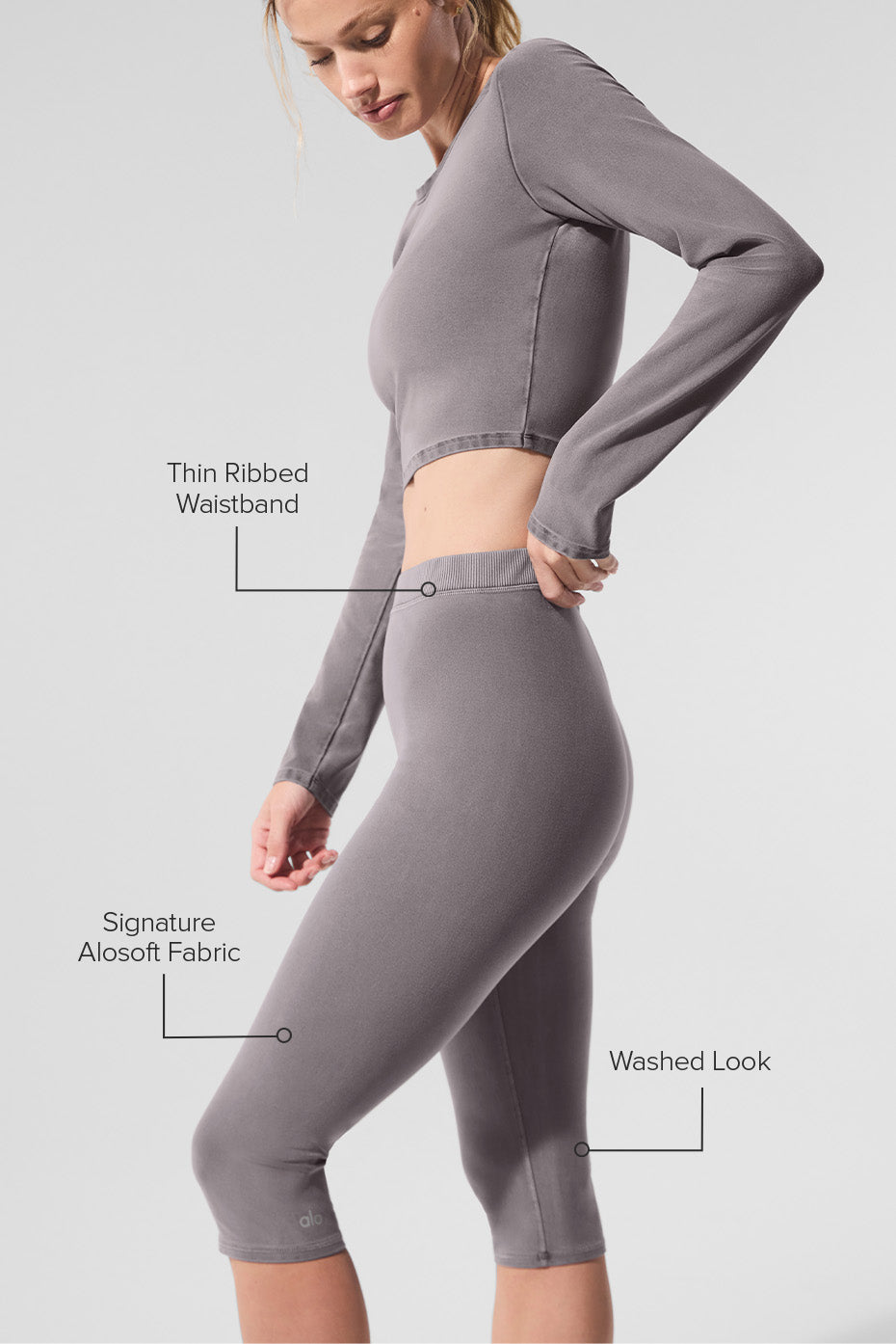 Alternative view of Washed Alosoft High Waist Iconic 90's Capri   Cool Grey Wash