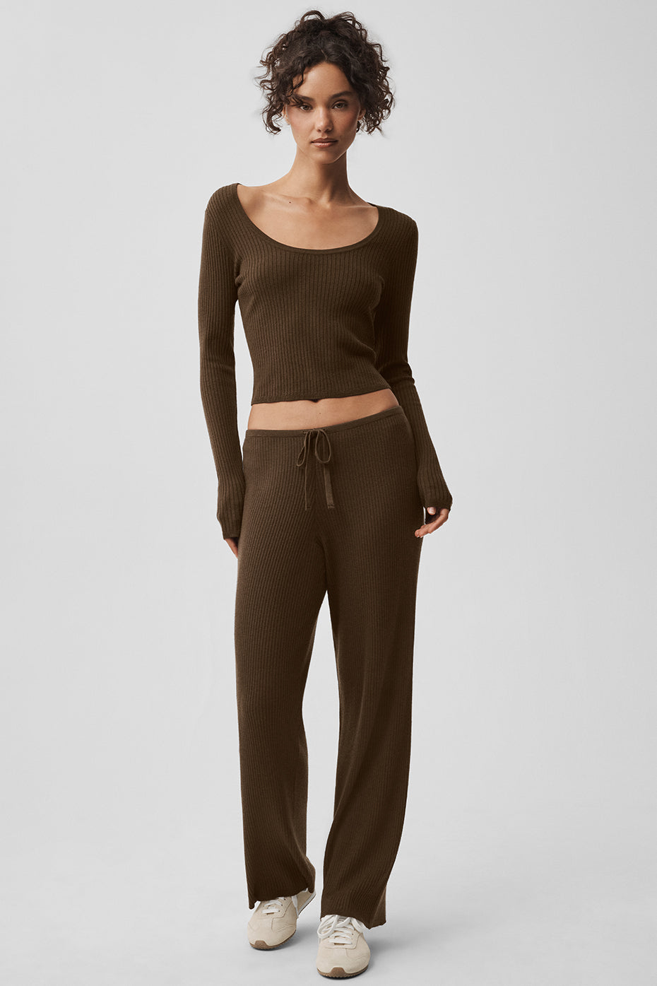 Sweater Knit Mid Rise Unwind Wide Leg Pant   Espresso