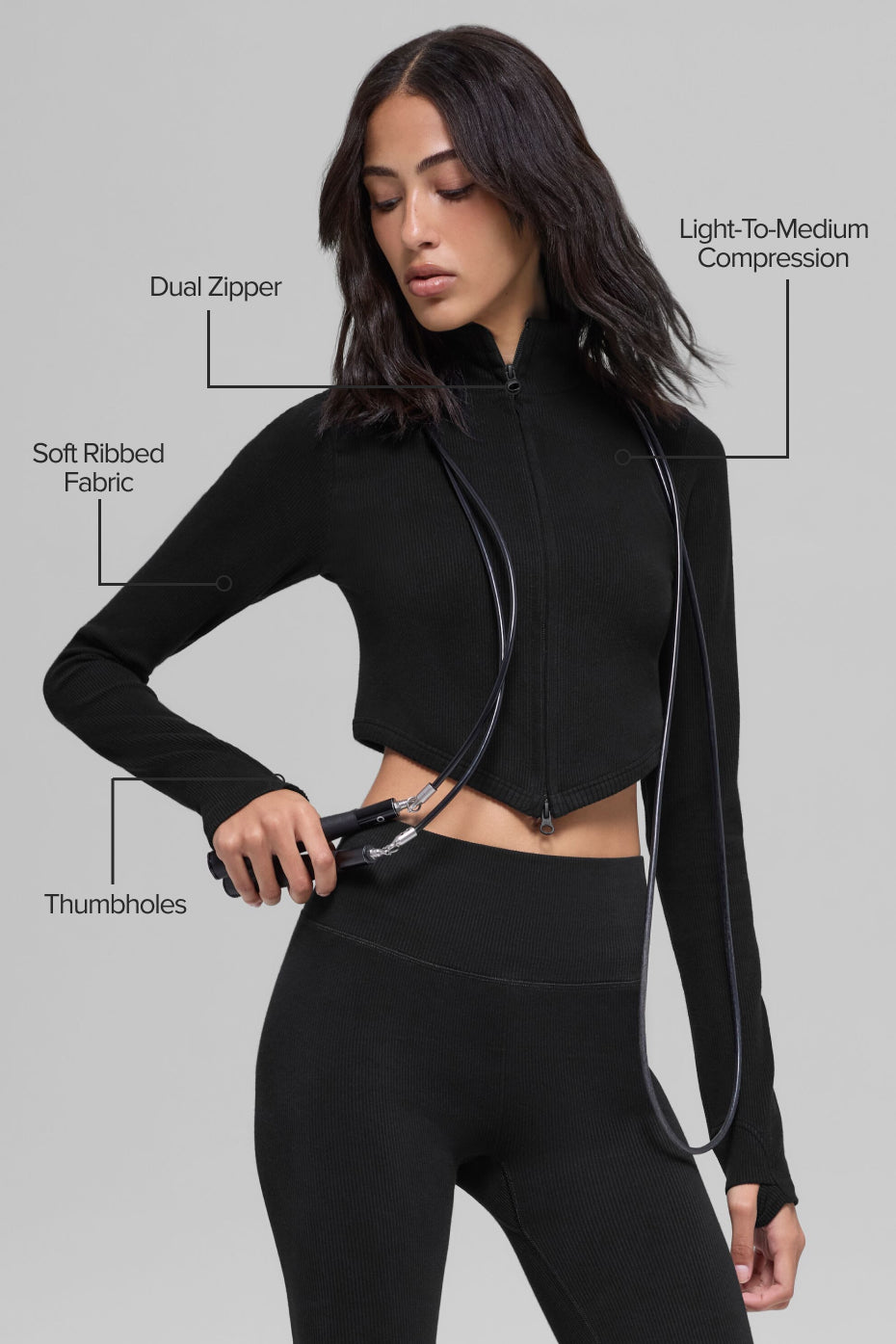 Alternative view of Seamless Two Tone Rib Jacket   Black