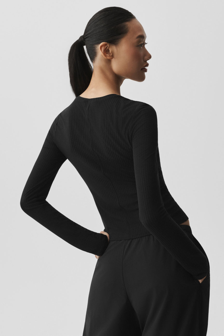 Alternative view of Ribbed Sea Coast Long Sleeve   Black