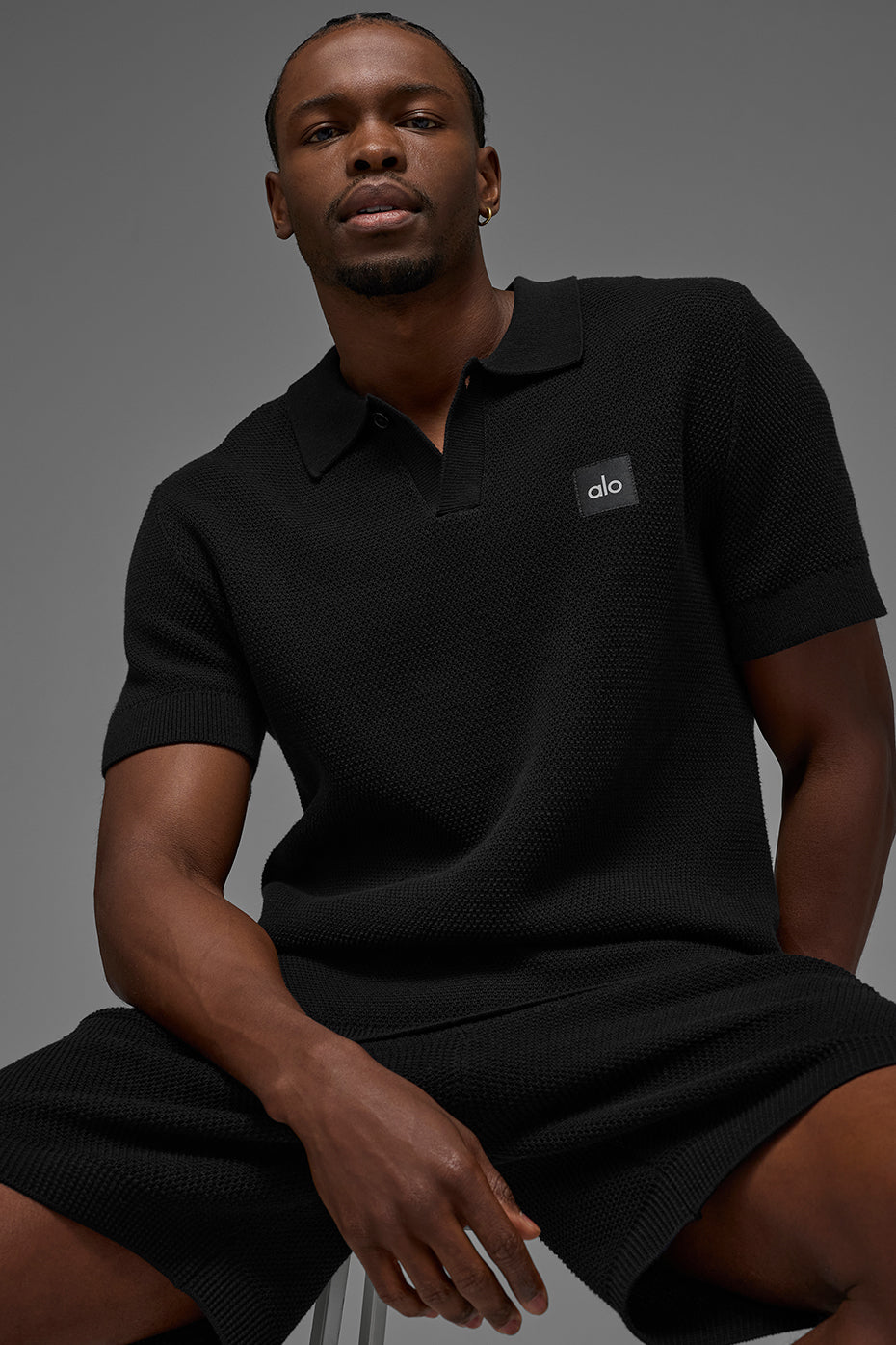 Sports Club Sweater Knit Polo   Black